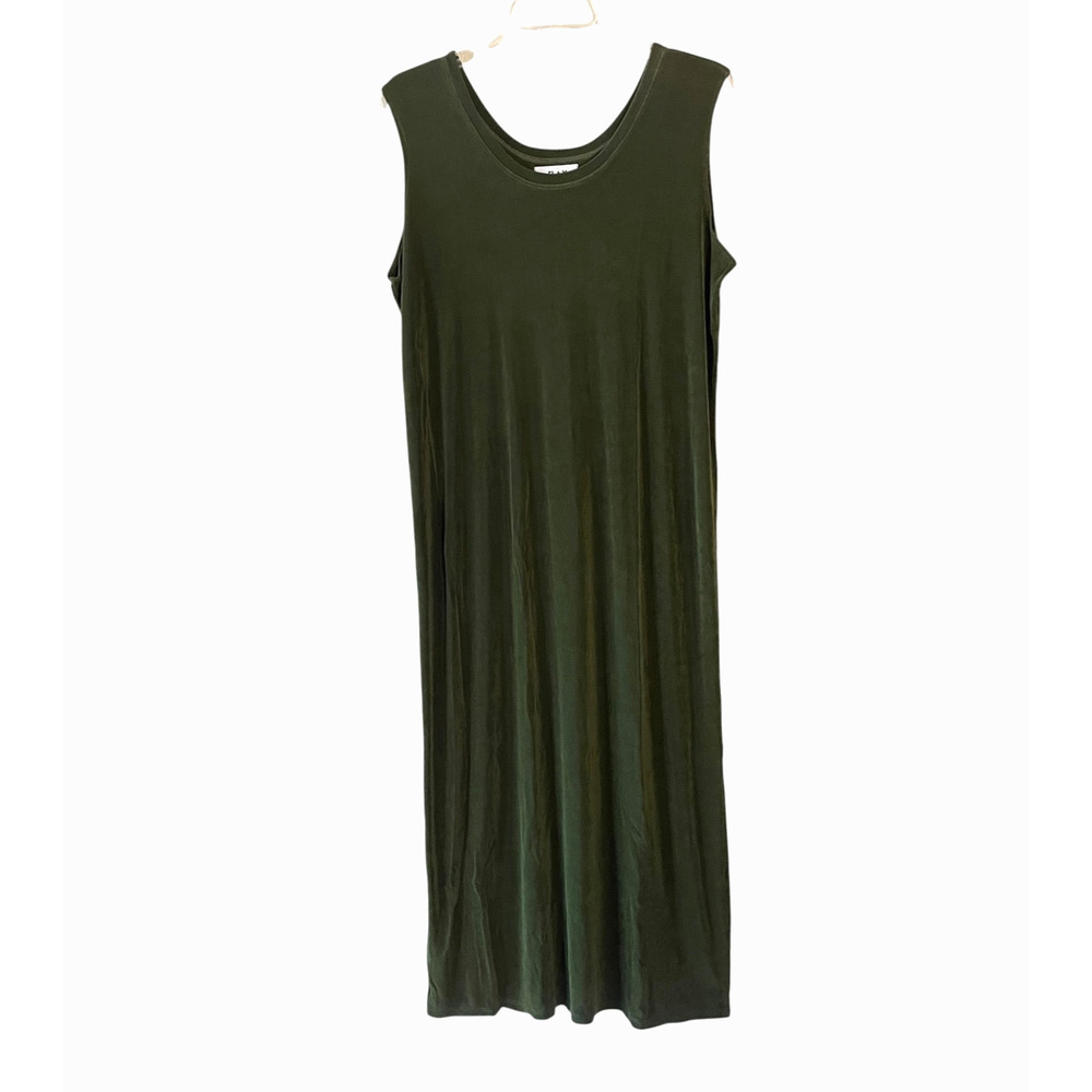 FLAX by JEANNE ENGELHART Size 1G Forest Green Sleeveless Stretch Slit Maxi Dress
